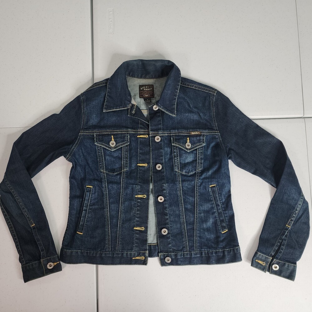 Lucky Brand Women S Jean Jacket The Tomboy Trucker Dark Wash Blue Denim Used
